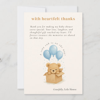 Cartão De Agradecimento Cute Blue Watercolor Balloon Bear Baby Shower