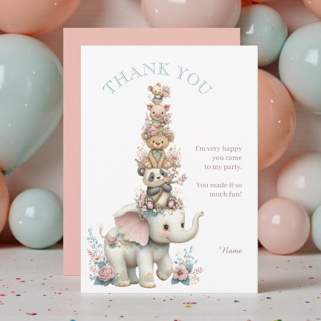 Cartão De Agradecimento Cute Boho Animal Birthday Party (Criador carregado)