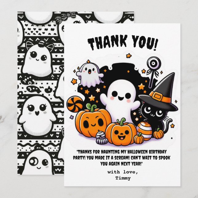 Cartão de agradecimento Cute Boo Halloween para an (Frente/Verso)