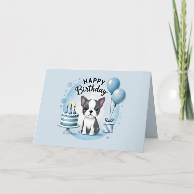 Cartão De Agradecimento Cute Boston Terrier Birthday Card  (Frente)