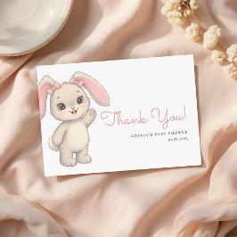 Cartão De Agradecimento Cute Bunny Blush Pink Girl Baby Shower