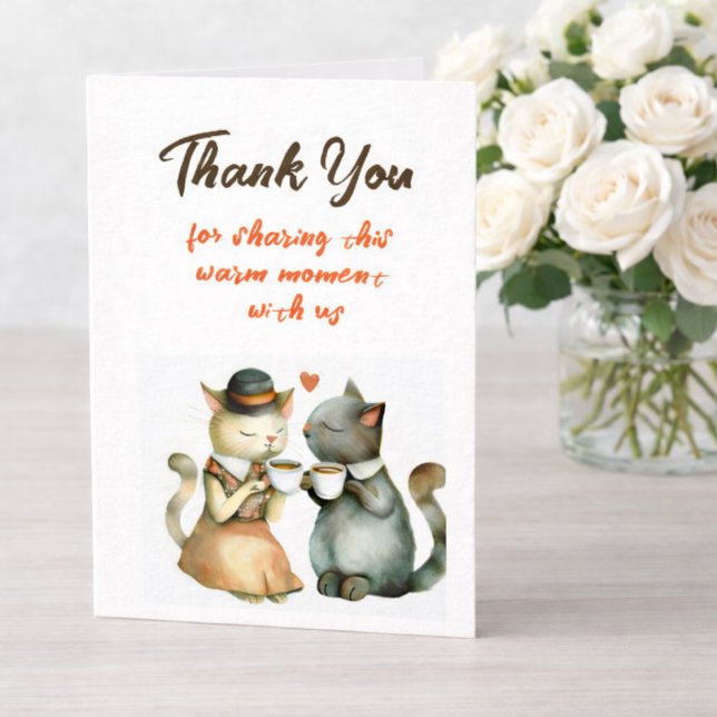 Cartão De Agradecimento Cute Cat Couple Wedding Thank You (Elegant Wedding Thank You Card with Cute Cats)