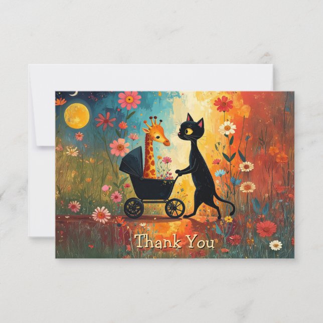 Cartão De Agradecimento Cute Cat Giraffe Thank You Card (Frente)