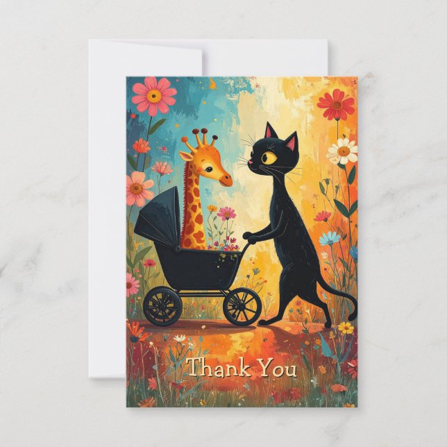 Cartão De Agradecimento Cute Cat Giraffe Thank You Card (Frente)