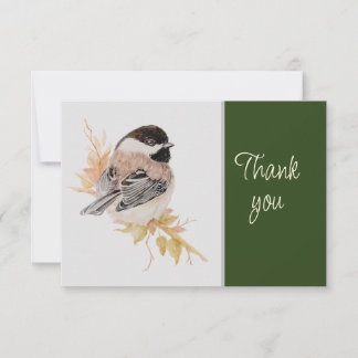 Cartão De Agradecimento Cute Chickadee Bird Nature WatercolorThank you