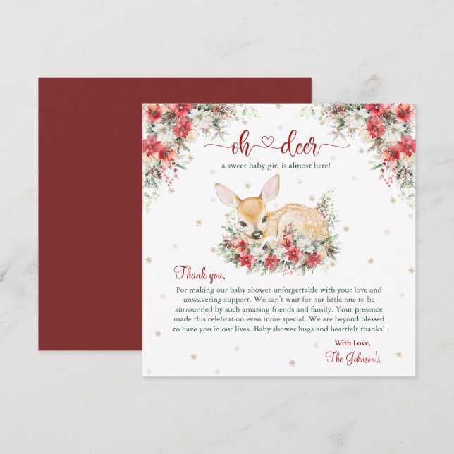 Cartão De Agradecimento Cute Christmas Oh Deer Chá de Bebê Obrigada (Frente/Verso)
