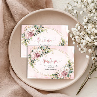 Cartão De Agradecimento Cute Dusty Pink Floral Eucalyptus Thank You Card