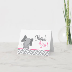 Cartão De Agradecimento Cute Elephant Chevron Pink Thank You