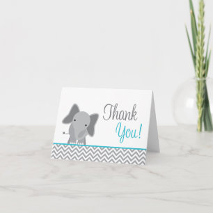 Cartão De Agradecimento Cute Elephant Chevron Teal Thank You