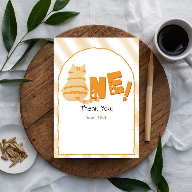 Cartão De Agradecimento Cute Fat Orange Cat 1st Birthday (Criador carregado)