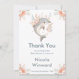 Cartão De Agradecimento Cute Floral Dolphin Baby Shower 