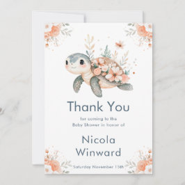 Cartão De Agradecimento Cute Floral Turtle Baby Shower
