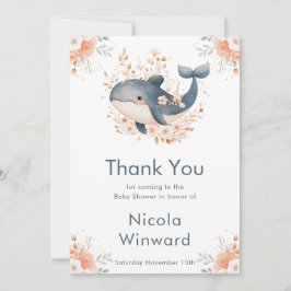 Cartão De Agradecimento Cute Floral Whale Baby Shower 