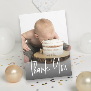 Cartão De Agradecimento Cute foto handlettering 1º aniversário Nota person