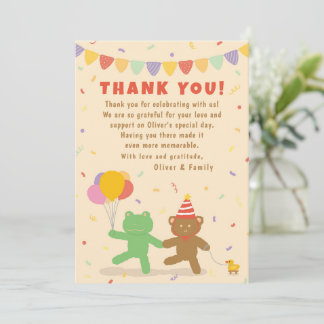 Cartão De Agradecimento Cute Frog & Bear Birthday Thank You Card