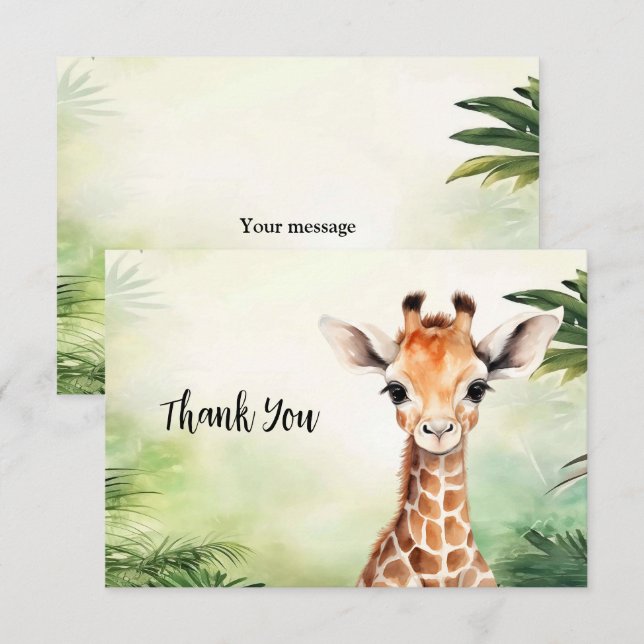 Cartão De Agradecimento Cute Giraffe Jungle Baby Shower Party Beautiful (Frente/Verso)