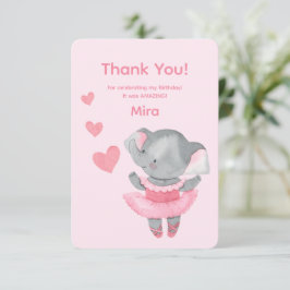 Cartão De Agradecimento Cute Girly Elephant Ballerina Birthday Party 