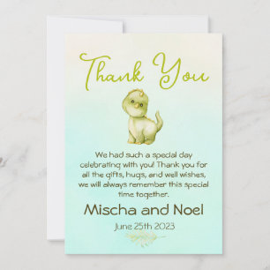 Cartão De Agradecimento Cute Green Dinosaur Meninos Baby Shower Agradecime
