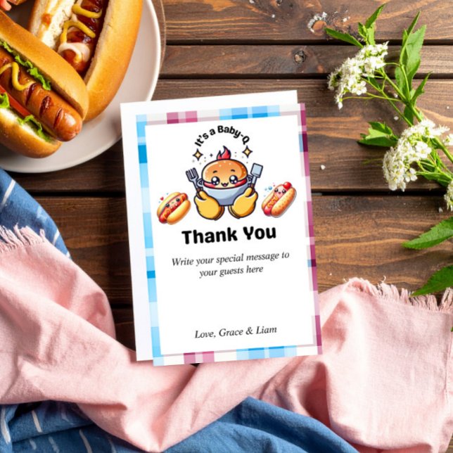Cartão De Agradecimento Cute Kawaii Baby-Q Gender Reveal Party (Criador carregado)