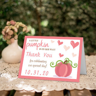 Cartão De Agradecimento Cute Little Pumpkin Girls Baby Shower