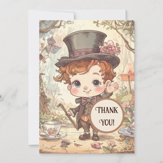 Cartão De Agradecimento Cute Mad Hatter Whimsical Wonderland Woodland Art (Frente)