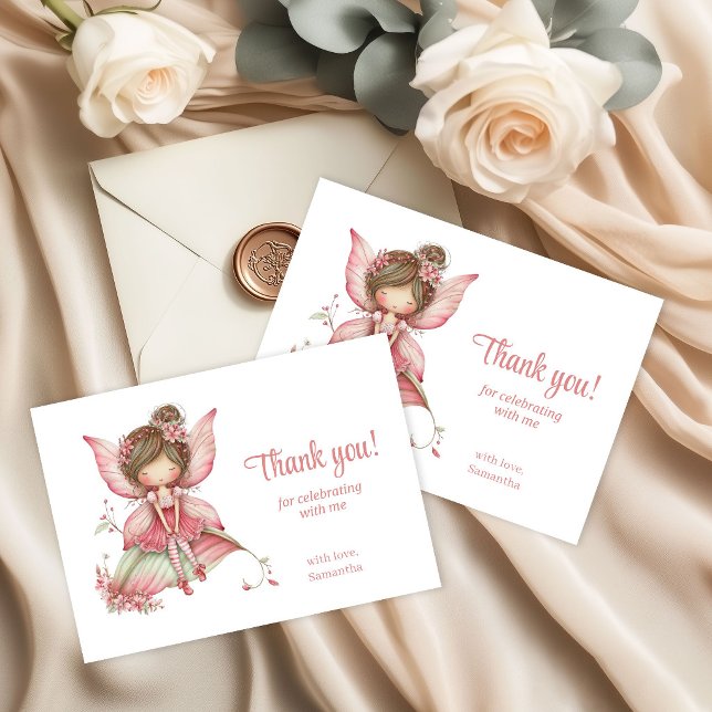 Cartão De Agradecimento Cute Magical Fairy Floral 3rd Birthday Party Thank (Cute Magical Fairy Floral 3rd Birthday Party Thank You Card)