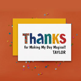 Cartão De Agradecimento Cute Moderno Colorido Tipografia Amarela para Cria