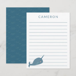Cartão De Agradecimento Cute Narwhal em Crianças Personalizadas Azuis Vinc