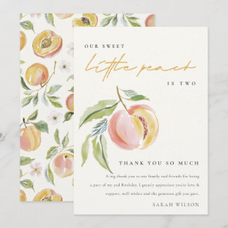 Cartão De Agradecimento Cute Our Little Sweet Peach Watercolor Birthday