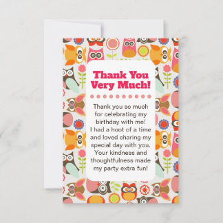 Cartão De Agradecimento Cute Owl Birthday Thank you card