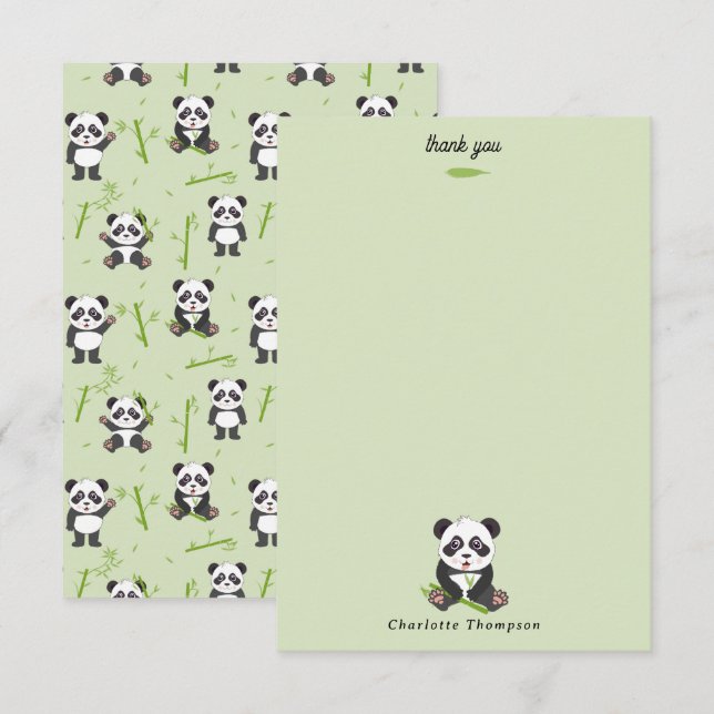 Cartão De Agradecimento Cute Panda Bear Bamboo Kawaii Animals Pattern (Frente/Verso)