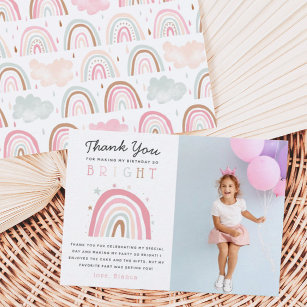 Cartão De Agradecimento Cute Pastel Rainbow Girls Birthday Party Photo