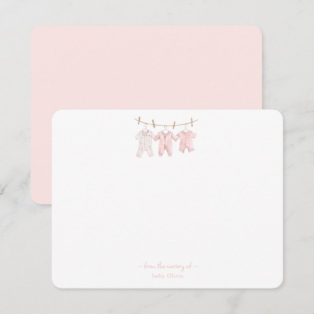 Cartão De Agradecimento Cute Pink Baby clothes Baby girl Thank You card (Frente/Verso)