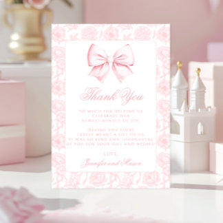 Cartão De Agradecimento Cute pink bow floral preppy baby girl shower