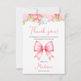 Cartão De Agradecimento Cute Pink Bow Girl First Birthday Thank You Card