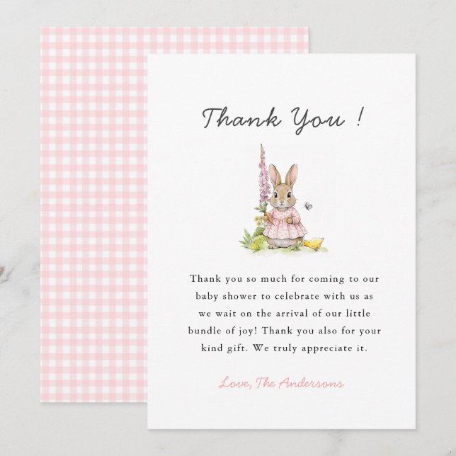 Cartão De Agradecimento Cute Pink Bunny Baby girl shower  (Frente/Verso)