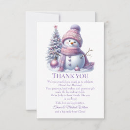 Cartão De Agradecimento Cute Pink Snowman Winter Birthday