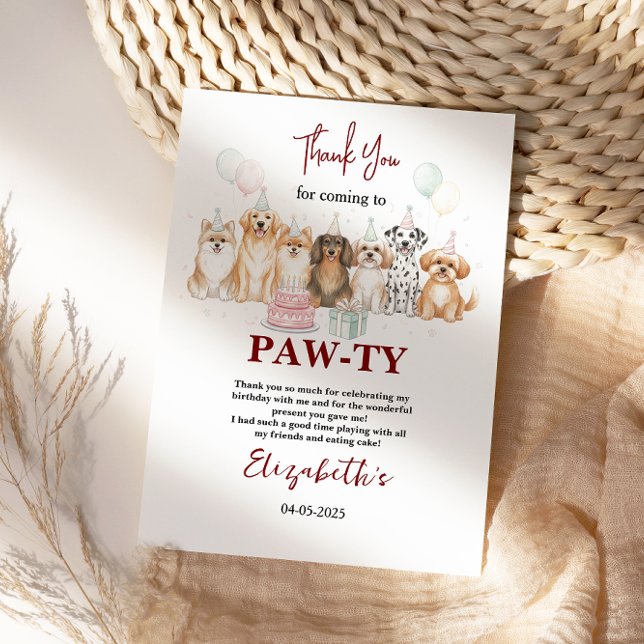 Cartão De Agradecimento Cute Puppy Dog Boy 1st Birthday | Pawty Time First (Cute Puppy Dog Boy 1st Birthday | Pawty Time First Thank You Card
)