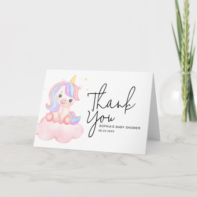 Cartão De Agradecimento Cute Rainbow Unicorn Whimsical Baby Shower Folded (Frente)