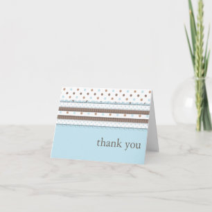 Cartão De Agradecimento Cute Ribbon & Bow Thank You Card in Blue Brown