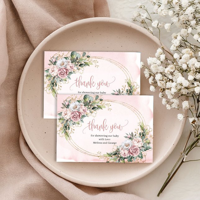Cartão De Agradecimento Cute Rose Gold Floral Greenery Thank You Card (Cute Rose Gold Floral Greenery Thank You Card)
