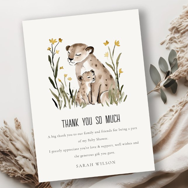 Cartão De Agradecimento Cute Rustic Mum and Baby Tiger Foliage Baby Shower (Criador carregado)