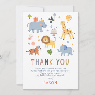 Cartão De Agradecimento Cute Safari Animals Boy 1st Birthday
