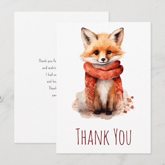 Cartão De Agradecimento Cute Smiling Fox Pup in a Red Scarf (Frente/Verso)