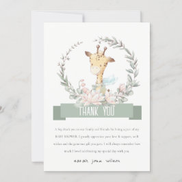 Cartão De Agradecimento Cute Soft Safari Giraffe Floral Wreath Chá de fral