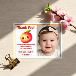 Cartão De Agradecimento Cute Sweet Peach First Birthday Thank You