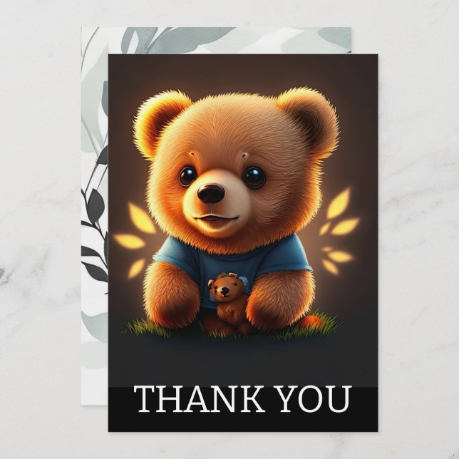 Cartão De Agradecimento Cute Teddie Bear Obrigado (Frente/Verso)