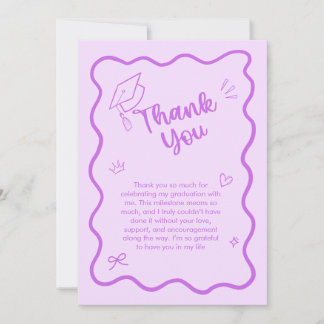 Cartão De Agradecimento Cute Trendy Pink Wavy Border Graduation