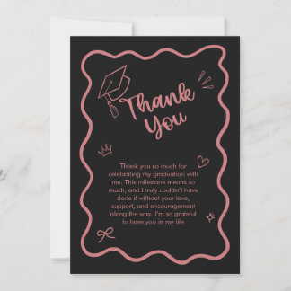 Cartão De Agradecimento Cute Trendy Pink Wavy Border Graduation