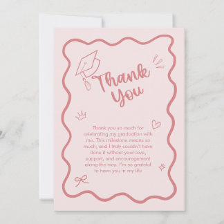 Cartão De Agradecimento Cute Trendy Pink Wavy Border Graduation